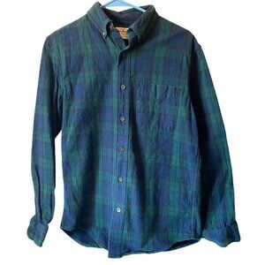 LL Bean Men Slightly Fitted Scotch Flannel Shirt‎ Green/Blue Plaid S/M